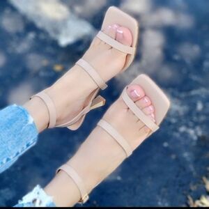 Women Ankle Strap High Heel Sandals Nude Color